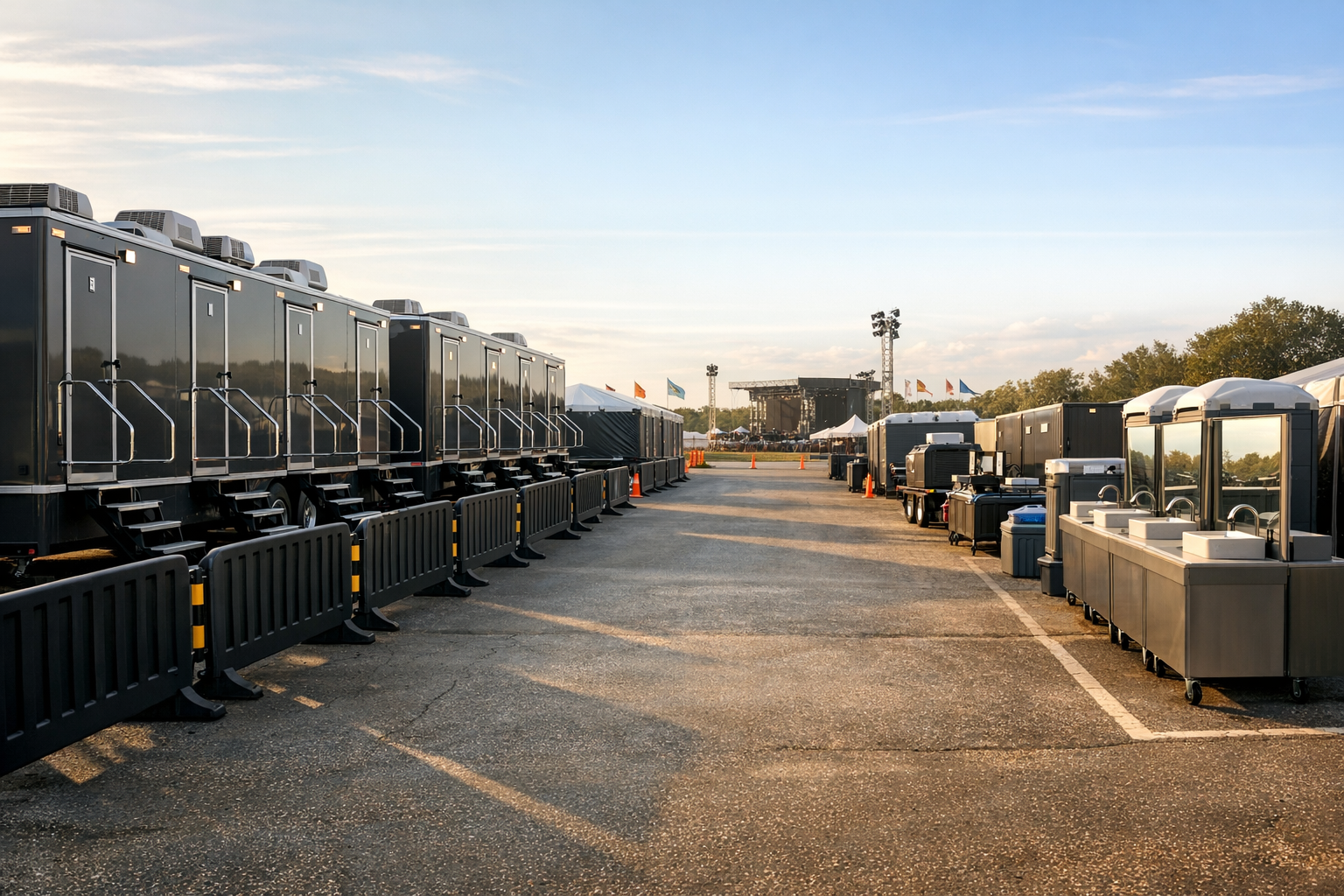 Festival operations zone featuring clean guest-facing infrastructure