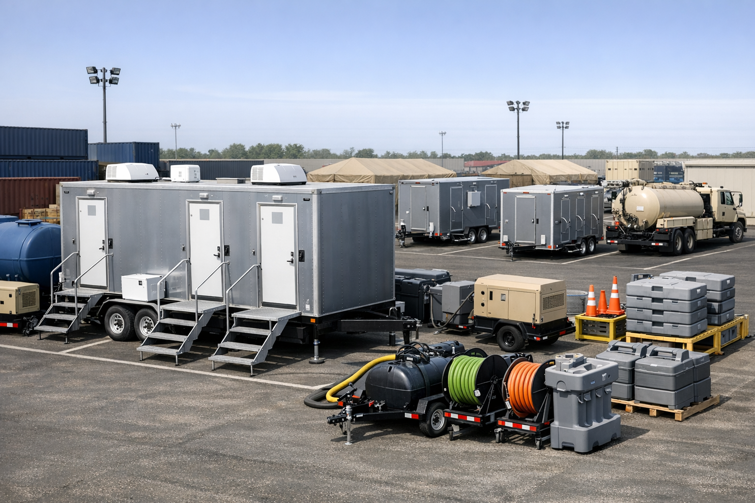 Government contract deployment yard with compliant service equipment